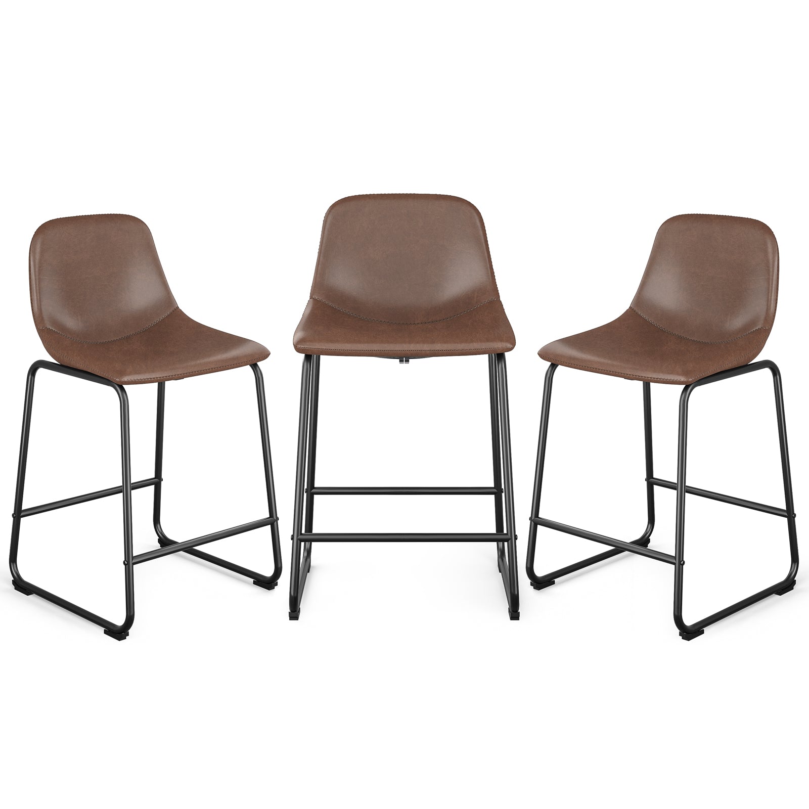Rfiver Pu Faux Leather Bar Stools, Industrial Pub Barstools with Back and Footrest, Modern Armless Bar Height Stool Chairs